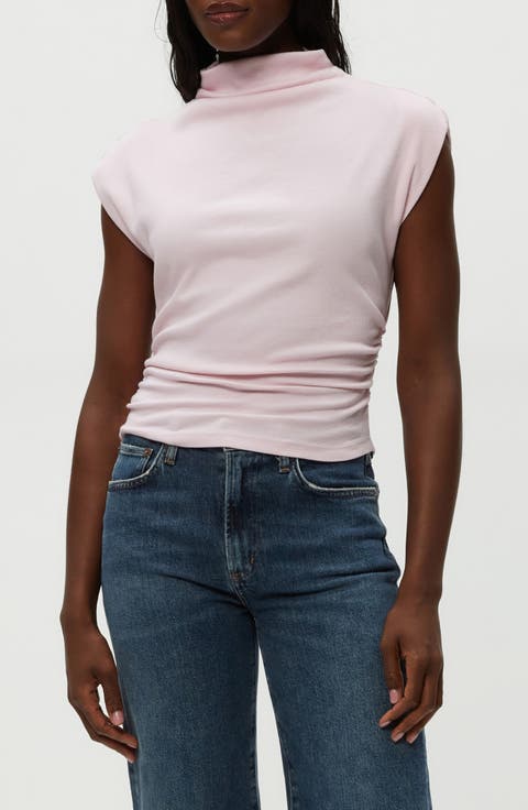Amara Ruched Cowl Neck Rib T-Shirt