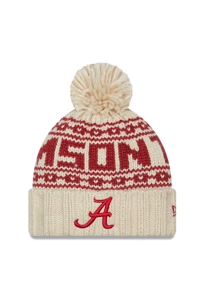Women's New Era Cream Alabama Crimson Tide Sport Cuffed Knit Hat with Pom, Main, color, Cream