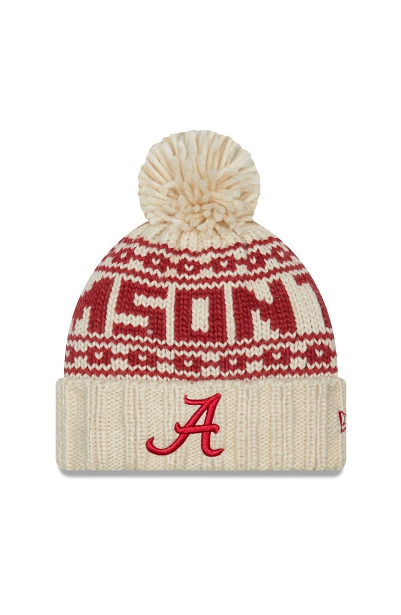 New Era Women's New Era Cream Alabama Crimson Tide Sport Cuffed Knit Hat with Pom, Main, color, 