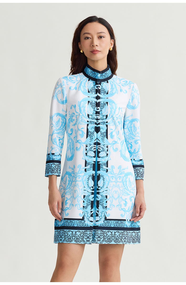 Ming Wang Heritage Lined Printed Stretch Deco Crepe Jacket, Main, color, Serene/White/Black