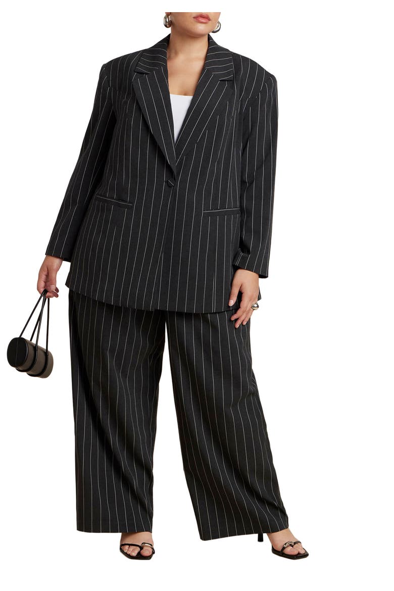Wide Leg Pinstripe Trouser, Main, color, GREY AND WHITE