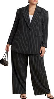 ELOQUII Wide Leg Pinstripe Trouser