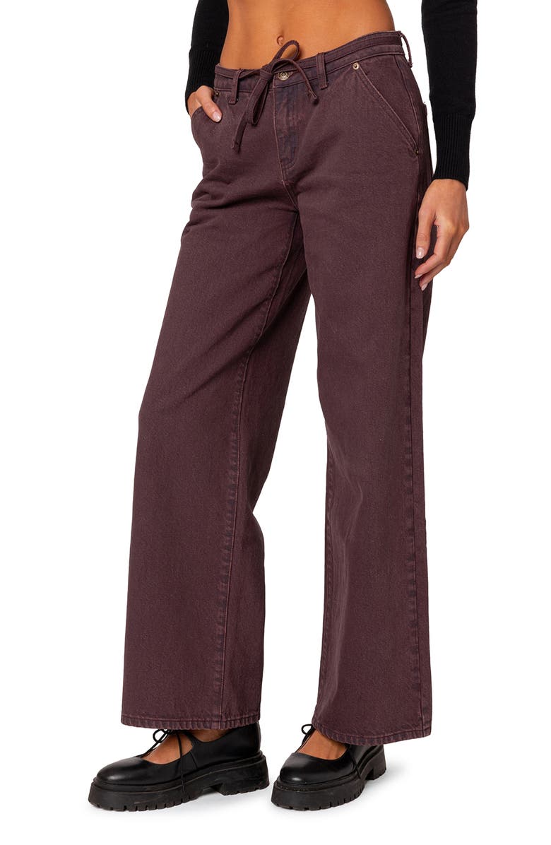 EDIKTED Fernanda Tie Belt Low Rise Wide Leg Jeans, Alternate, color, 