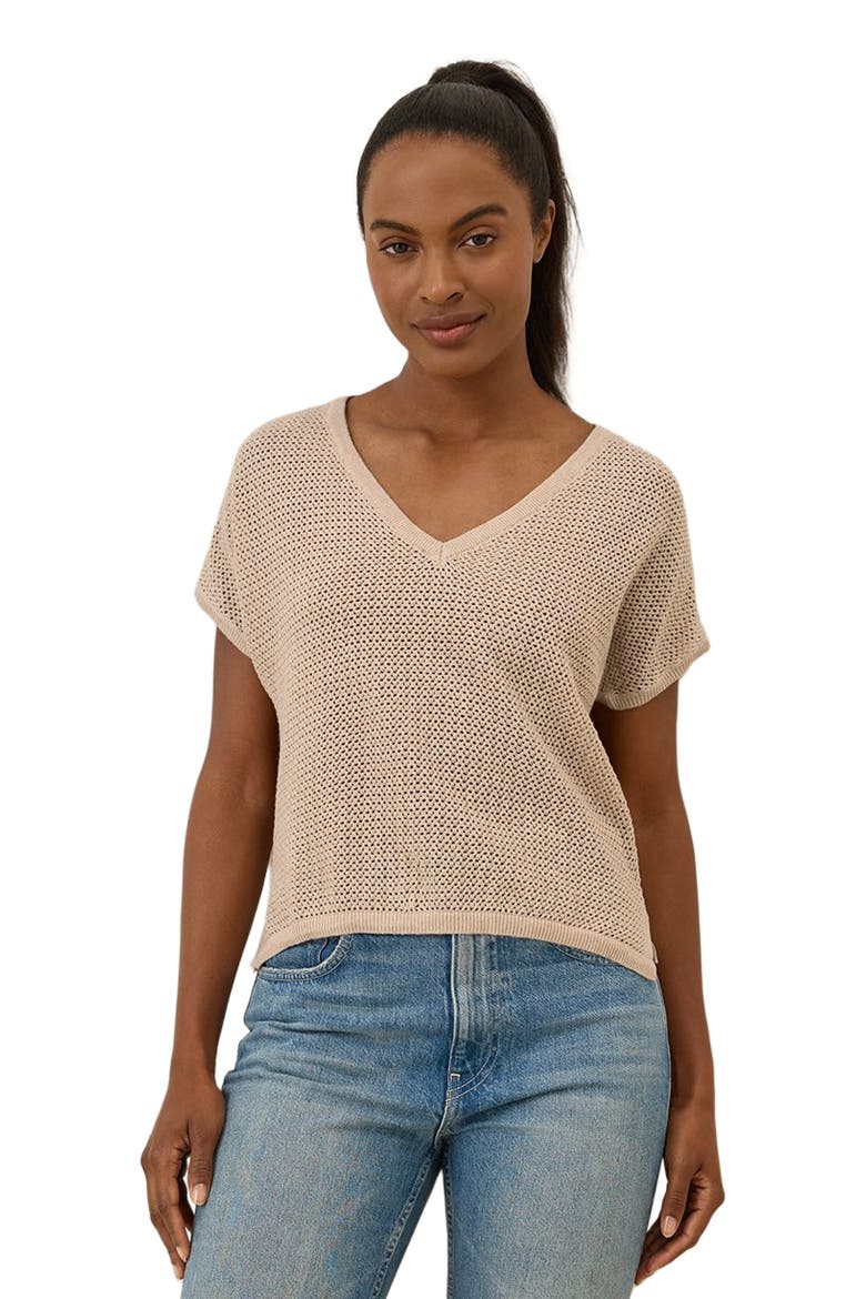 Beachside Linen V-Neck Top Made with Organic Cotton, Alternate, color, Sandshell
