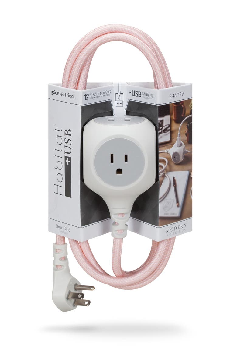 12ft. Habitat Braided Extension Cord - Rose Gold, Alternate, color, ROSE GOLD