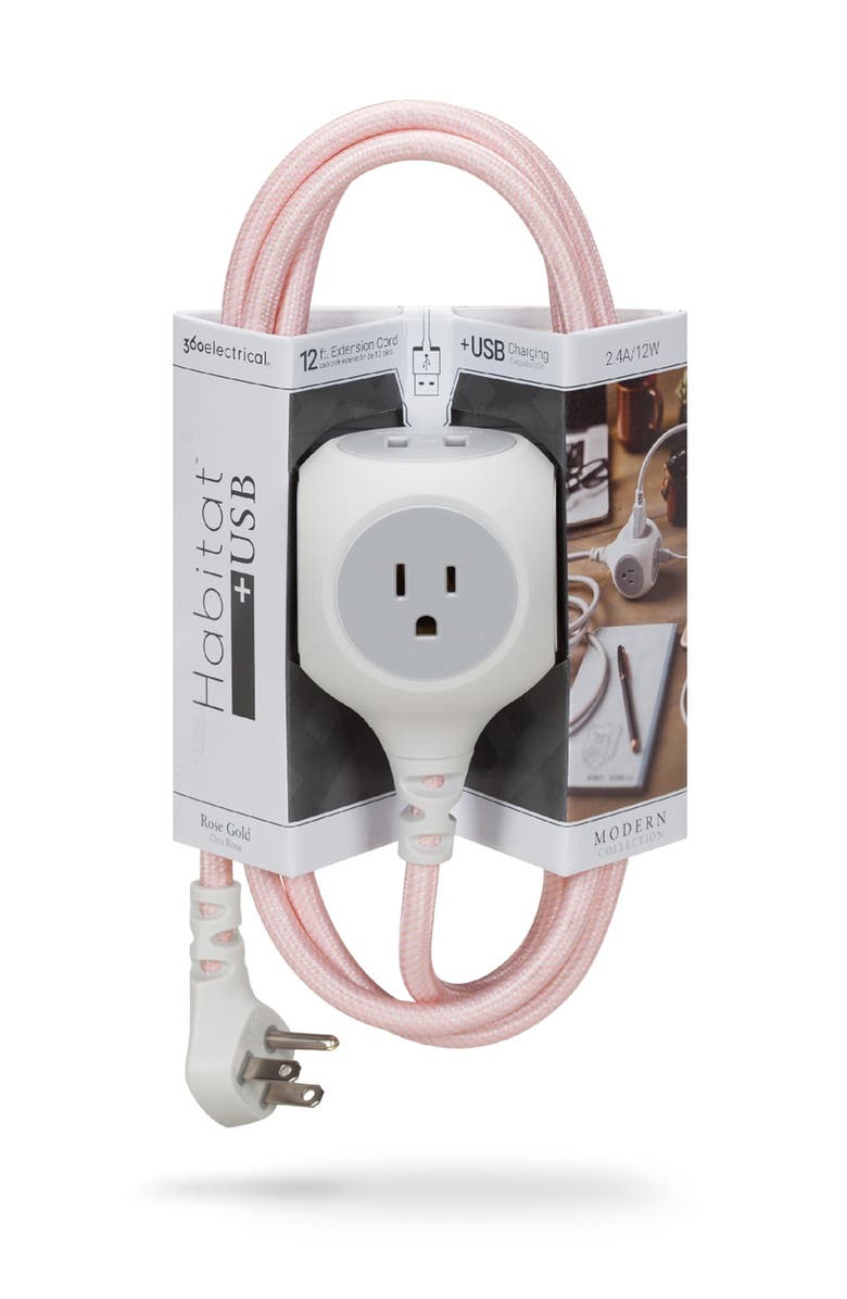 HABITAT 12ft. Habitat Braided Extension Cord - Rose Gold, Alternate, color, Rose Gold