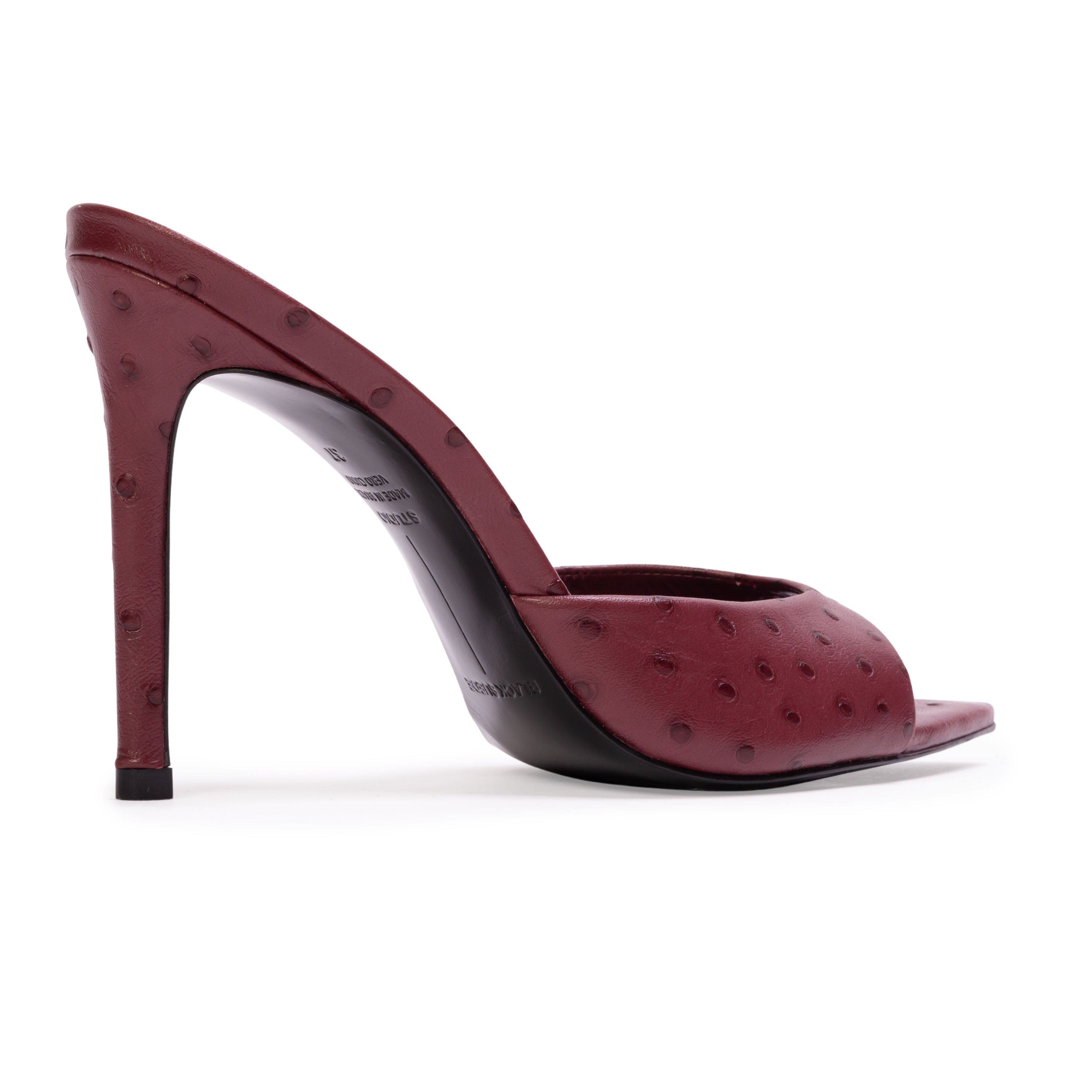 Brea Ostrich Mule, Alternate, color, Ruby Ostrich Leather