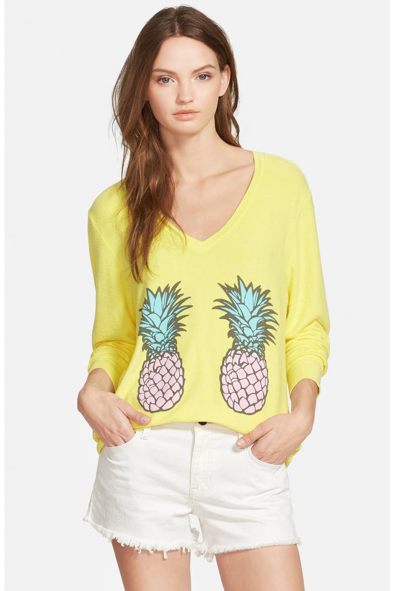 'Tropical Fruits' V-Neck Pullover, Main, color, ACID YELLOW