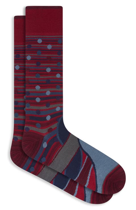 Stripe & Dot Mercerized Cotton Blend Dress Socks
