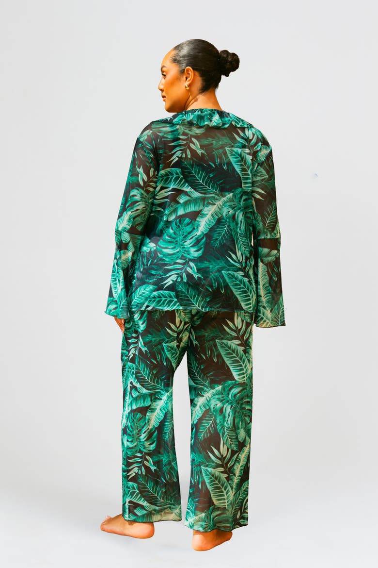 Palm Print Wide Leg Resort Pants, Alternate, color, Green