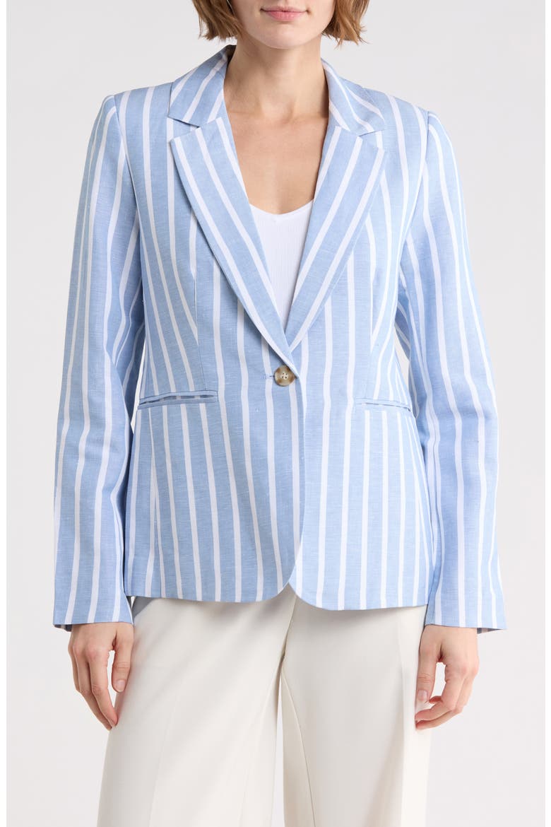 Stripe Notch Lapel Linen Blend Blazer, Main, color, BLUE/ WHITE STRIPE