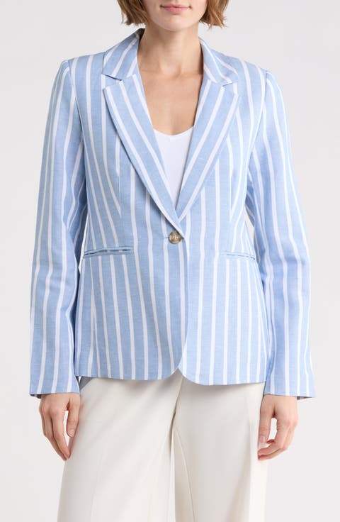 Stripe Notch Lapel Linen Blend Blazer