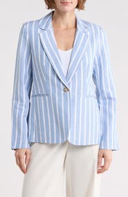 T Tahari Stripe Notch Lapel Linen Blend Blazer