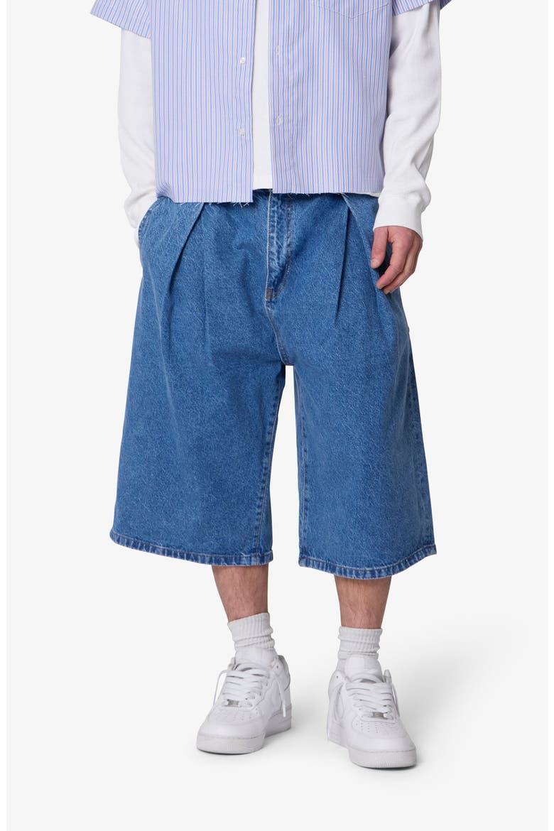 Pleated Ultra Baggy Denim Shorts, Alternate, color, WASHED BLUE
