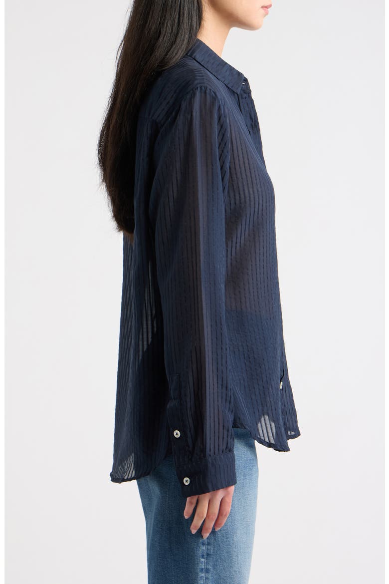 Striped Silk Blend Button-Up Shirt, Alternate, color, NAVY SHEER STRIPE