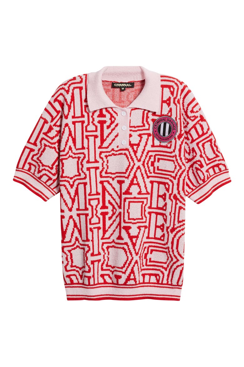 Logo Jacquard Polo Sweater, Alternate, color, PINK