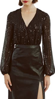 Bardot Sequin Wrap Front Bodysuit