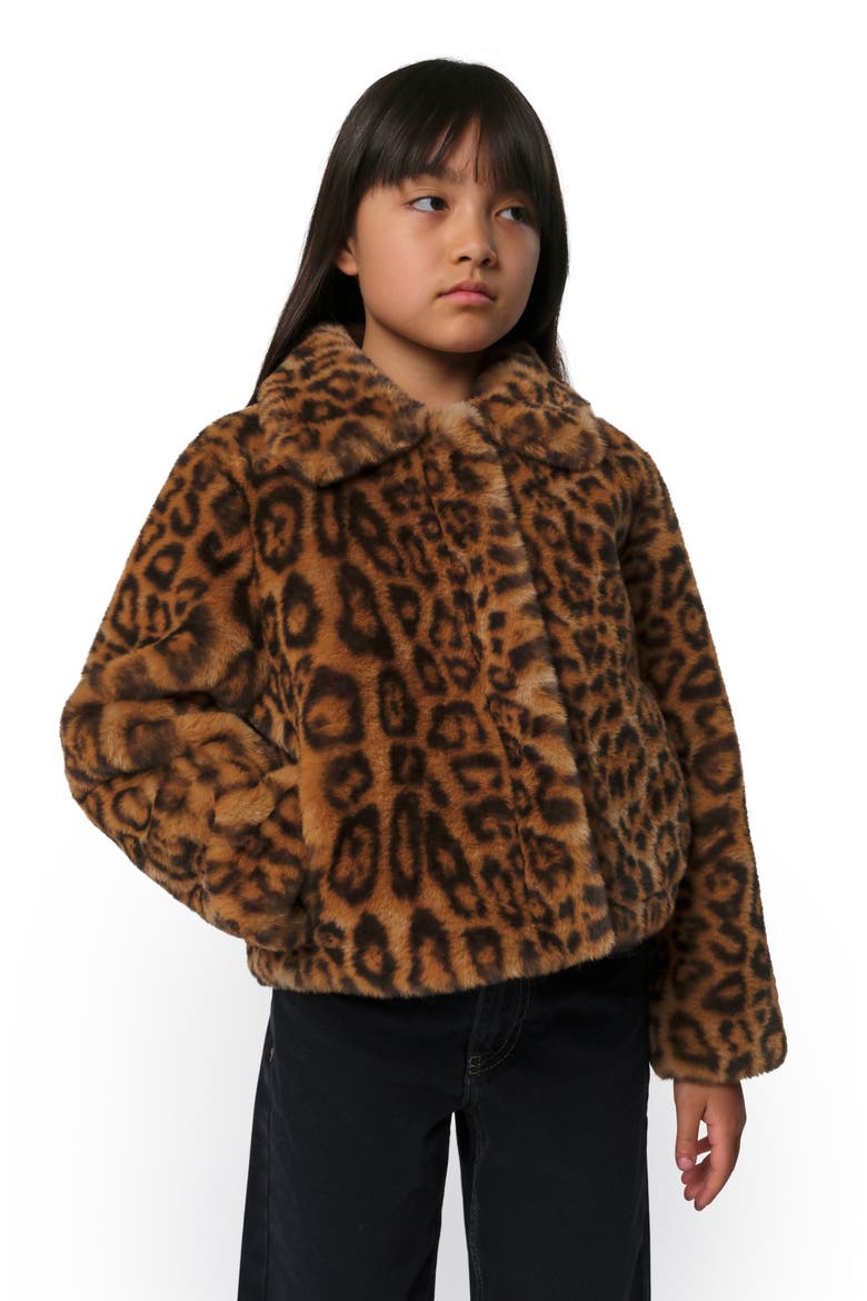 Kids' Elis Pluche™ Faux Fur Coat, Alternate, color, LEOPARD