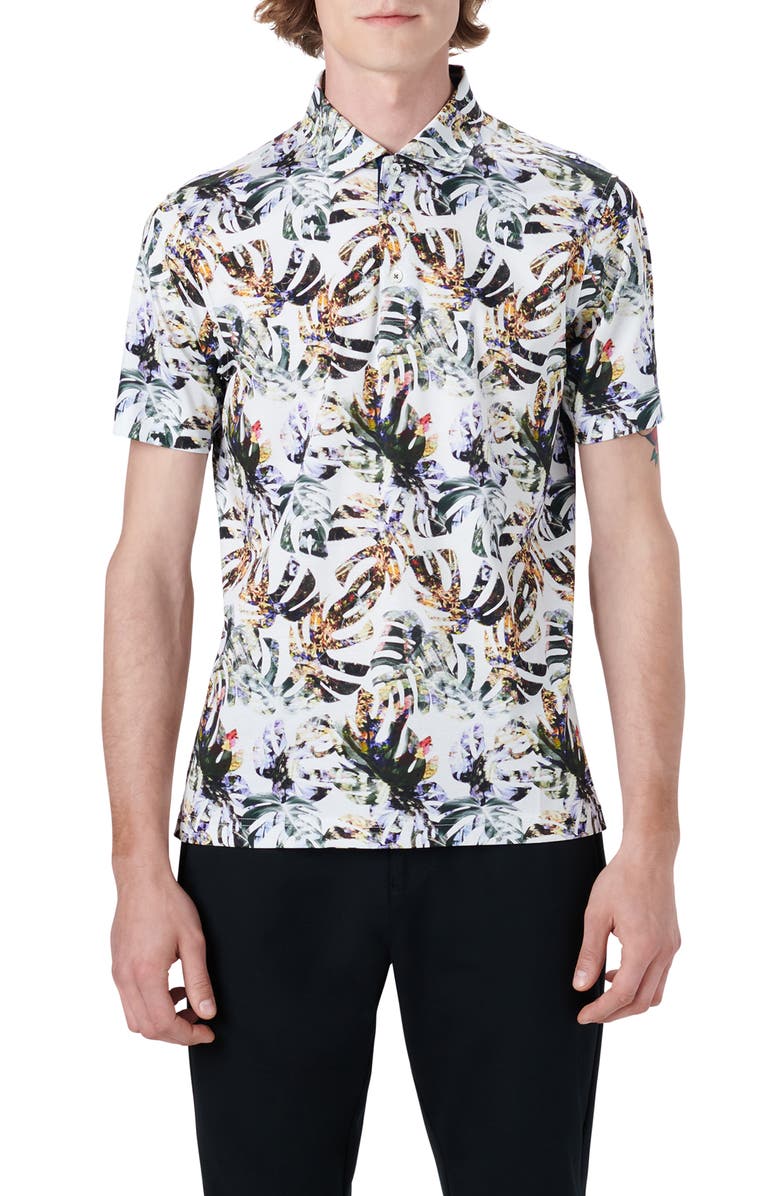 Bugatchi Hendrix Digital Palm Leaf Print Cotton Polo, Main, color,