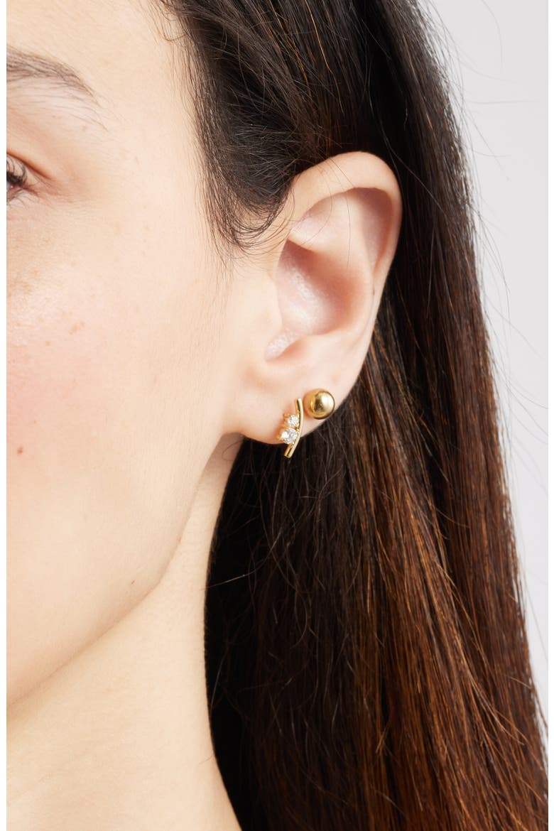 Set of 3 Waterproof Cubic Zirconia Assorted Stud Earrings, Alternate, color, CLEAR- GOLD