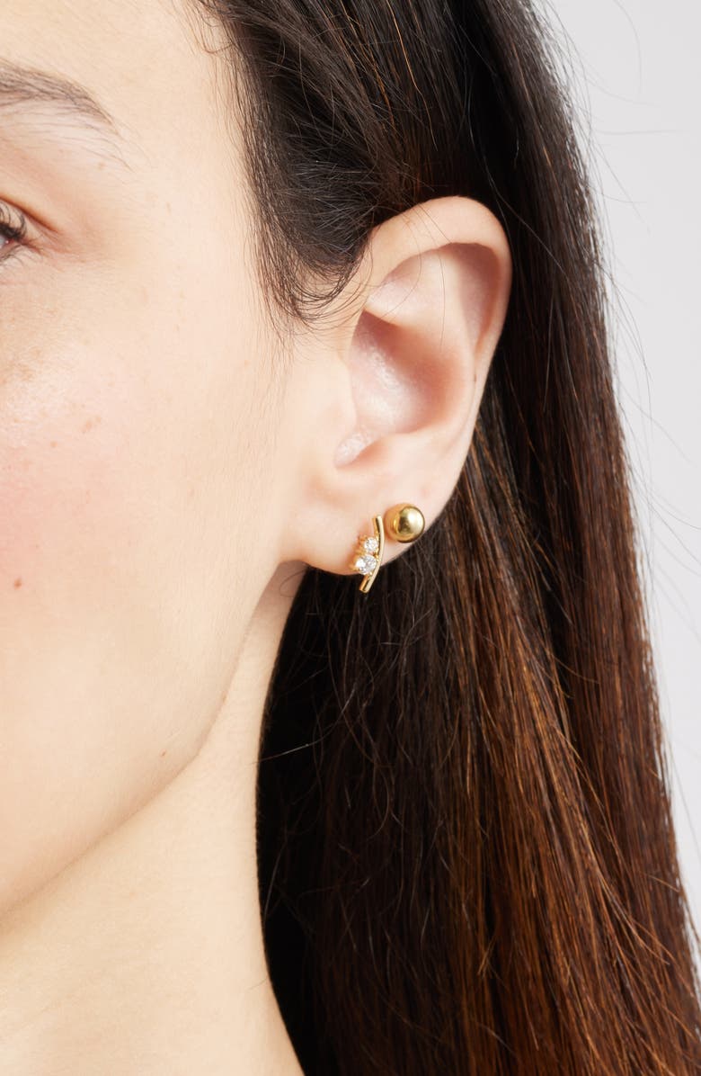 Nordstrom Set of 3 Waterproof Cubic Zirconia Assorted Stud Earrings, Alternate, color, Clear- Gold