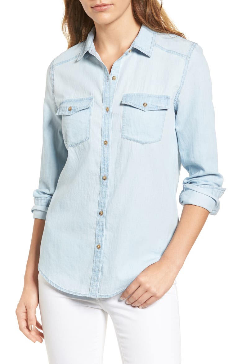 Chambray Shirt, Main, color, LIGHT MED WASH