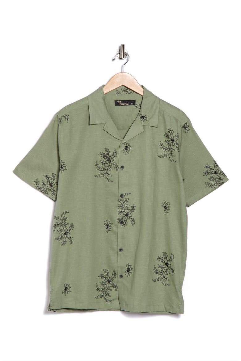 Floral Embroidered Camp Shirt, Alternate, color, CELEDON