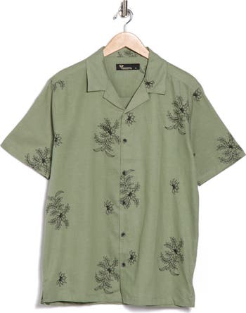 Floral Embroidered Camp Shirt