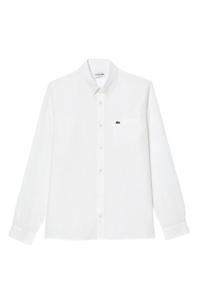 Lacoste Regular Fit Linen Button-Down Shirt, Alternate, color, White