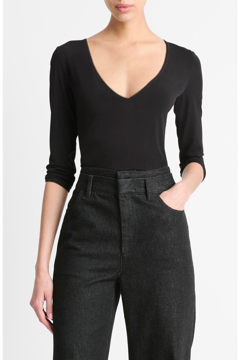 V-Neck Top, Main, color, BLACK