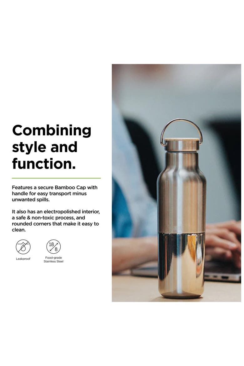 16oz Everyday Insulated Water Bottle with Wooden Cap, Alternate, color, Silver