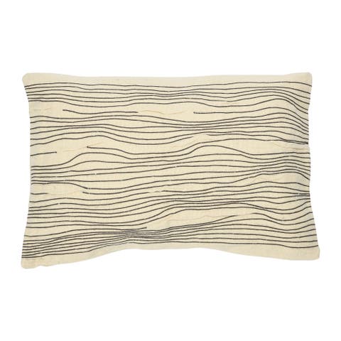 Cotton and Jute Lumbar Pillow with Embroidered Lines, Cover Only