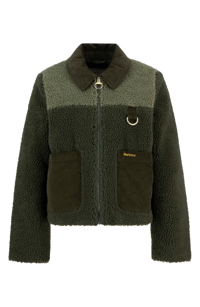 Barbour Malena Faux Shearling Fleece Crop Jacket, Alternate, color, Olive/ Light Moss