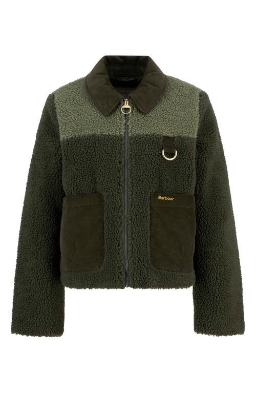 Barbour Malena Faux Shearling Fleece Crop Jacket In Green