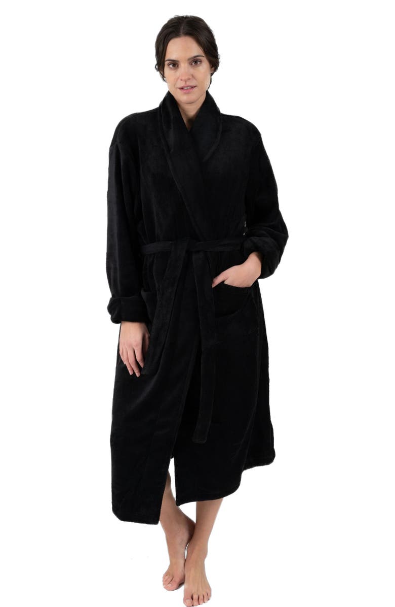 Leveret Women
s Fleece Robe, Main, color, Black
