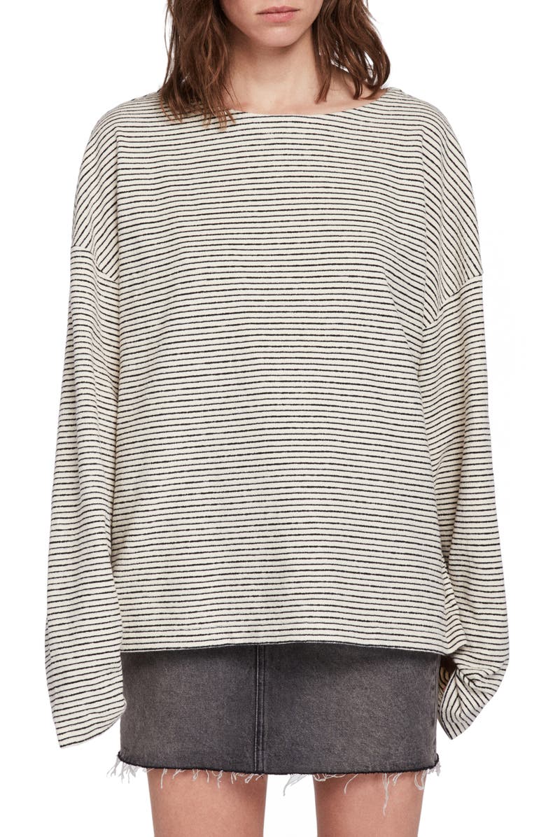 AllSaints Adelise Stripe Long Sleeve Cotton Tee, Main, color,