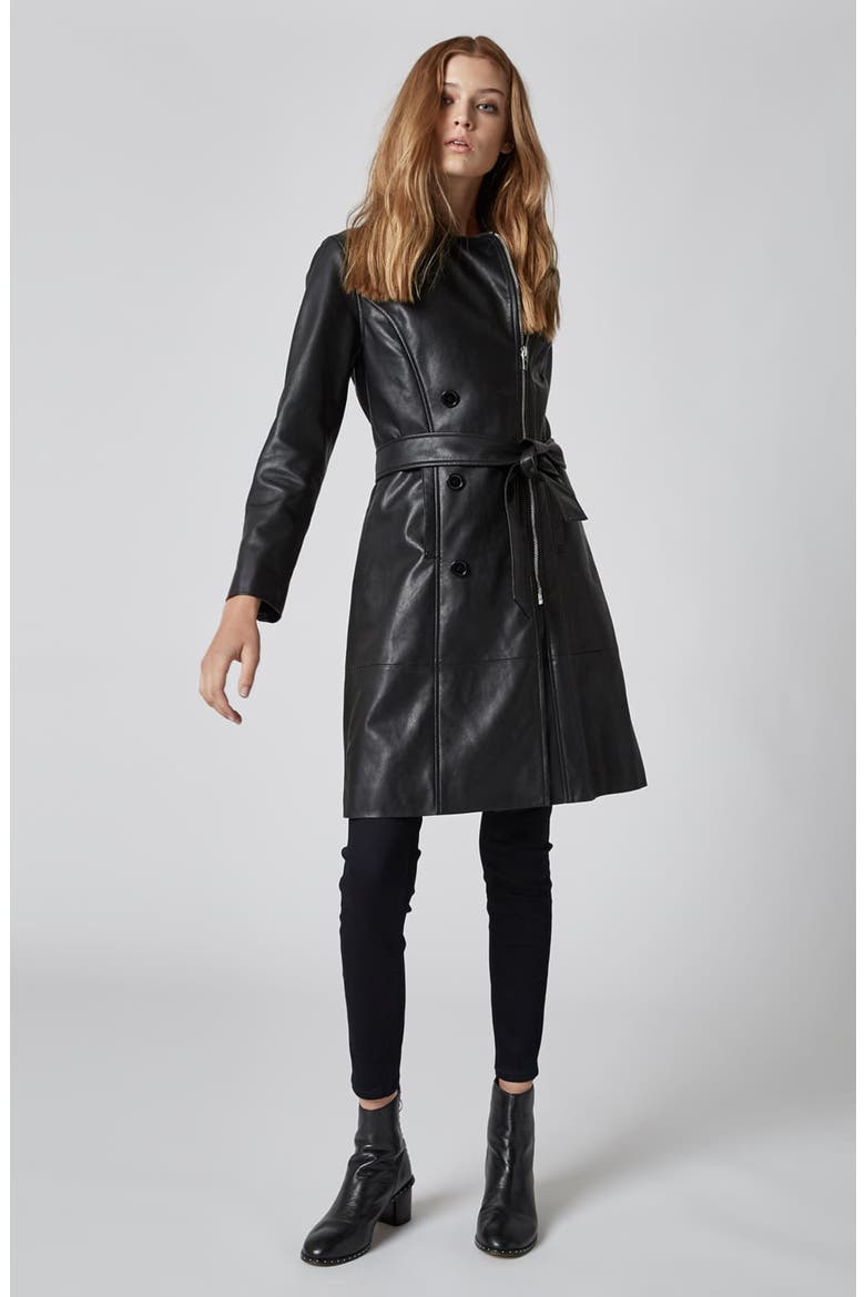 Faux Leather Trench Coat, Alternate, color, PUNISHER
