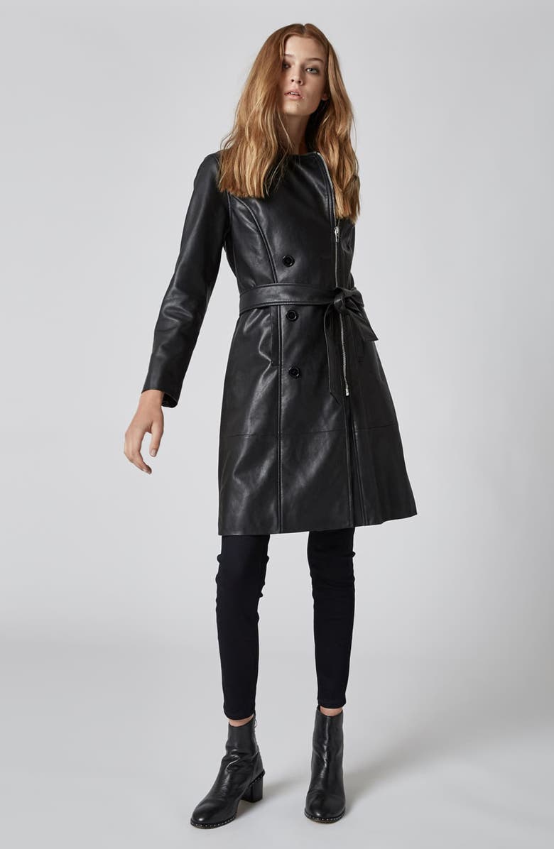 BLANKNYC Faux Leather Trench Coat, Alternate, color,