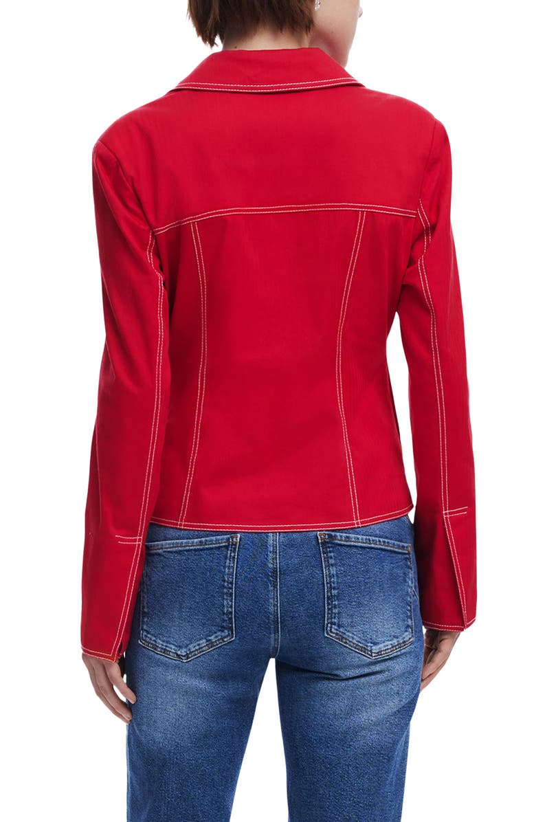 Desigual Topstitch Detail Stretch Cotton Jacket, Alternate, color, Orange Red