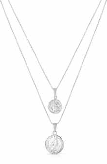 Set of 2 Rhodium Plated Sterling Silver Coin Pendant Necklaces