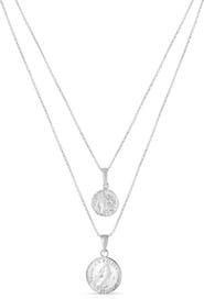SPHERA MILANO Set of 2 Rhodium Plated Sterling Silver Coin Pendant Necklaces