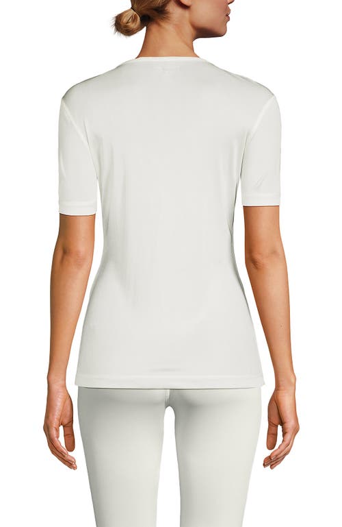 Lands' End Womens' Silk Interlock Short Sleeve Crewneck Long Underwear Thermal Baselayer Top In White