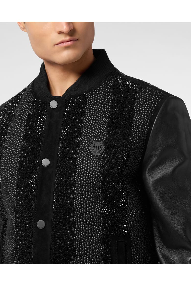 Suede Bomber Jacket Ls Strass Men, Alternate, color, black