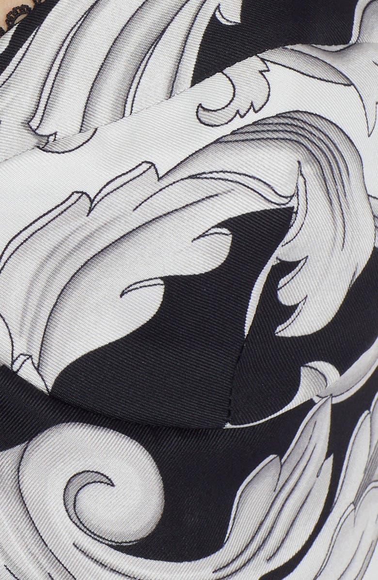 Versace Baroque Print Lace Trim Silk Bustier Crop Top, Alternate, color,