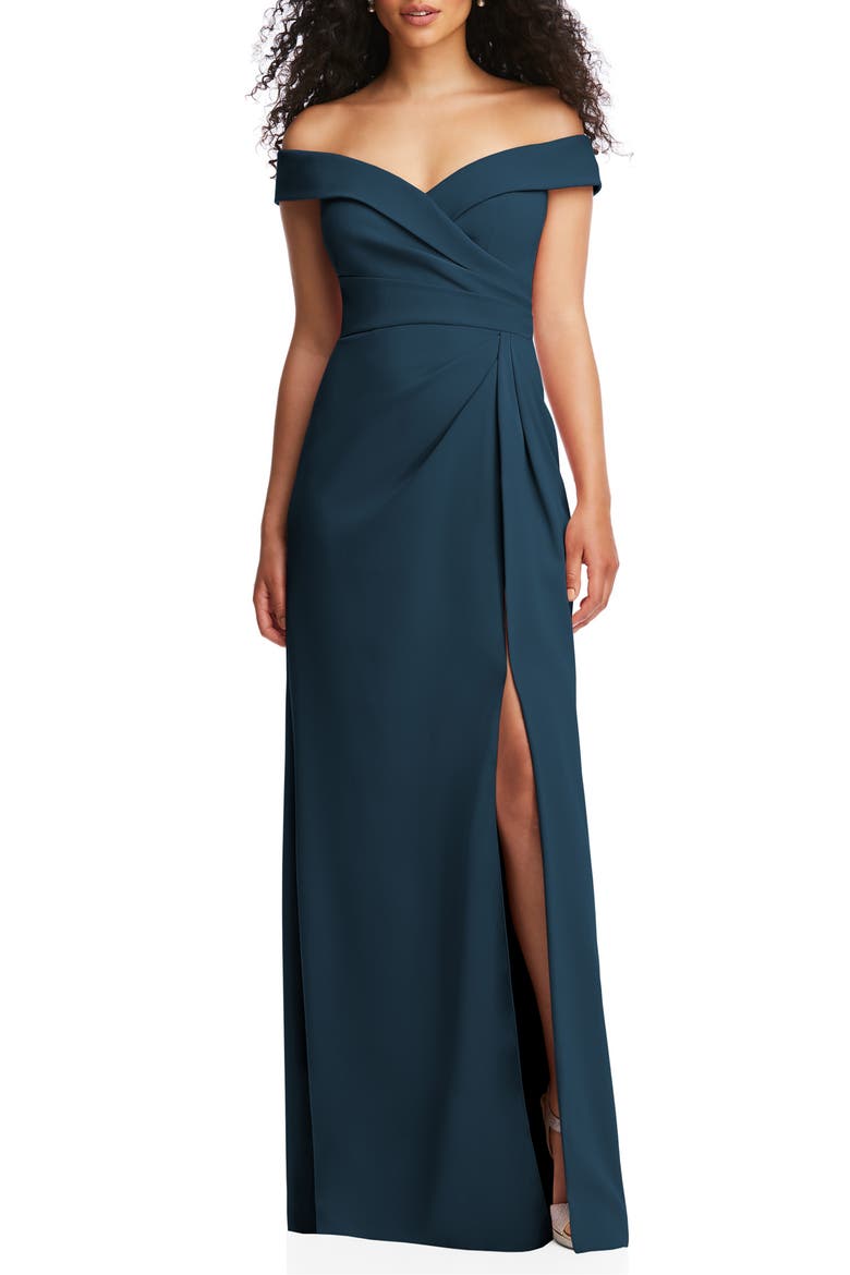 Off the Shoulder Crepe Gown, Main, color, ATLANTIC BLUE