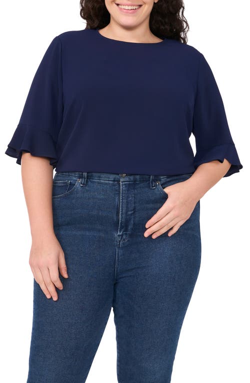 Cece Ruffle Cuff Top In Blue