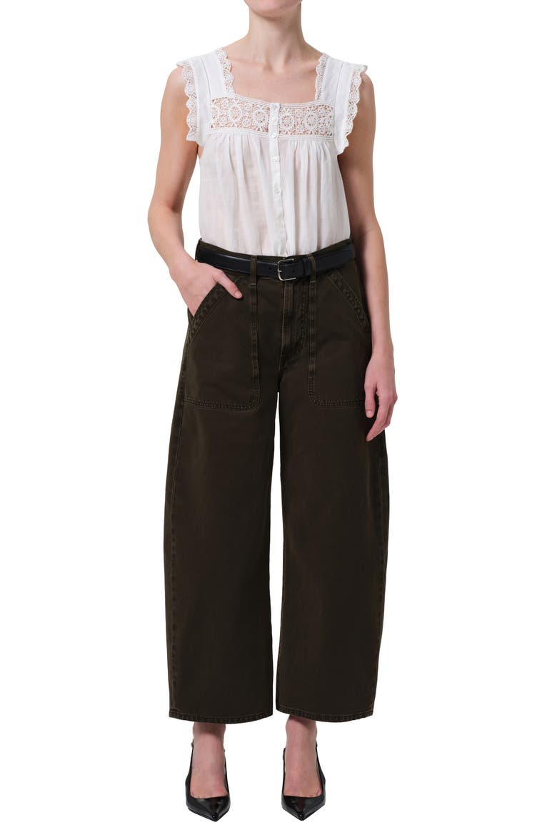 Ayla High Waist Crop Wide Leg Twill Utility Pants, Alternate, color, DARK OLIVE