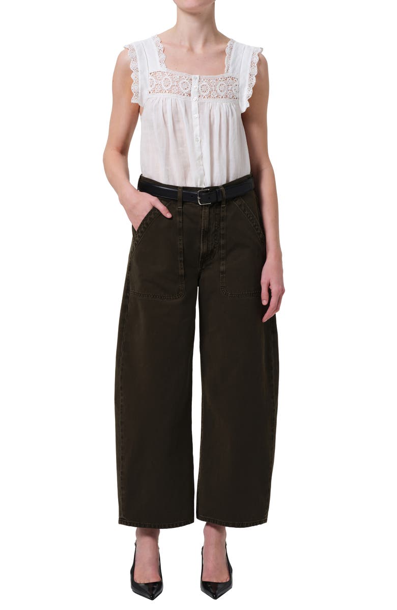 Citizens of Humanity Ayla High Waist Crop Wide Leg Twill Utility Pants, Alternate, color, Dark Olive