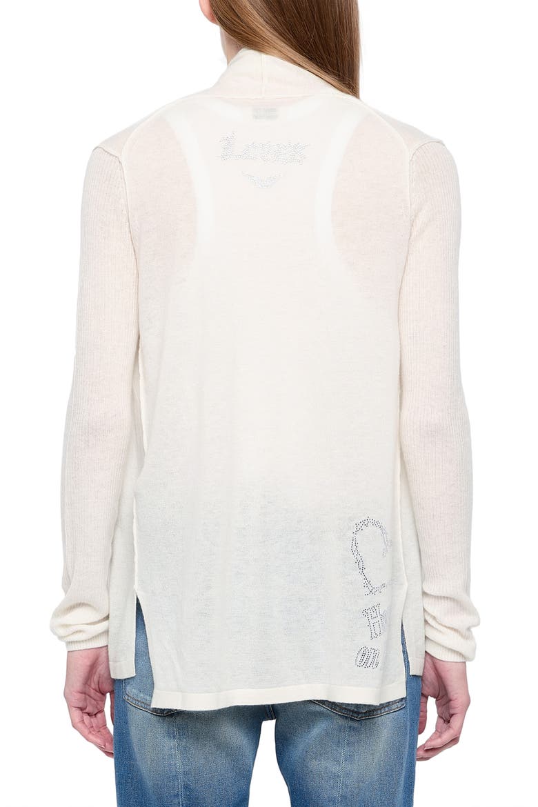 Robyn Beaded Heart Detail Tissue Weight Cashmere Cardigan, Alternate, color, VANILLE