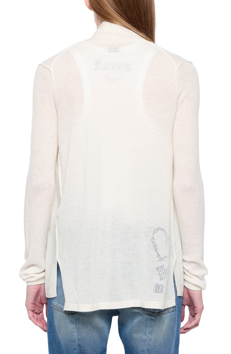 Zadig & Voltaire Robyn Beaded Heart Detail Tissue Weight Cashmere Cardigan, Alternate, color, Vanille